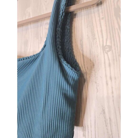Aila Blue Pixie Bikini Top | Smocked Textured Swim Top | Size M - Picture 3 of 10